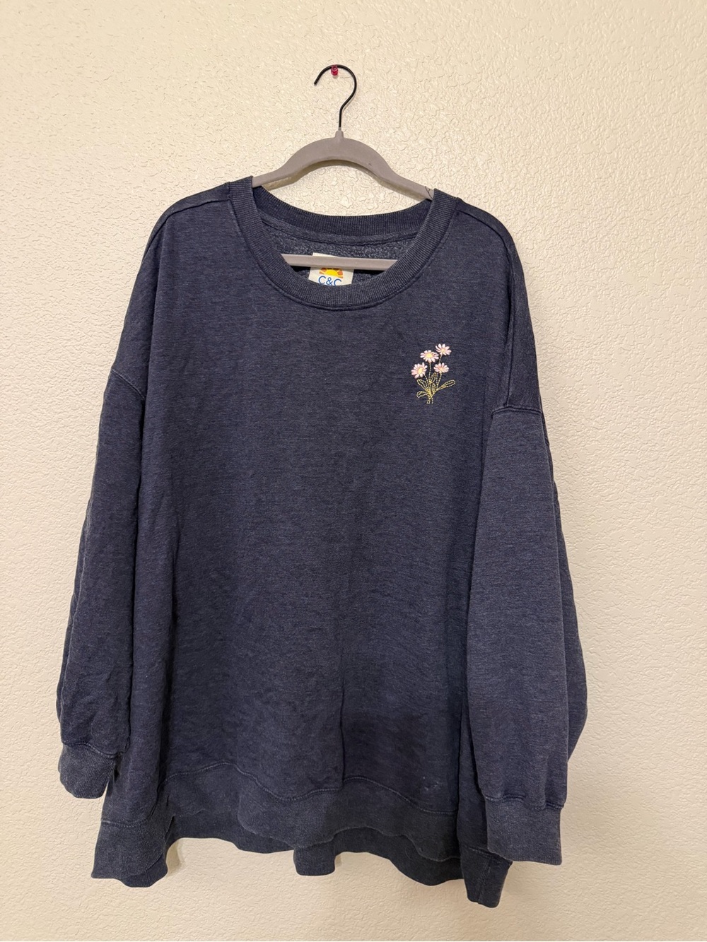 C.C Navy Sweatshirt with Pink & White Floral Embroidery